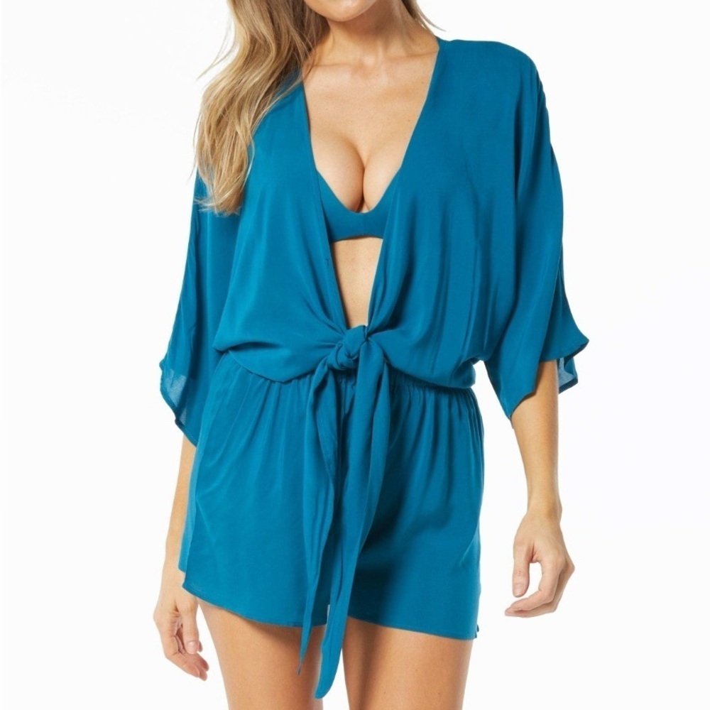 Vince Camuto Convertible Tie Swimsuit Cover Up Romper - Jet Set Solids